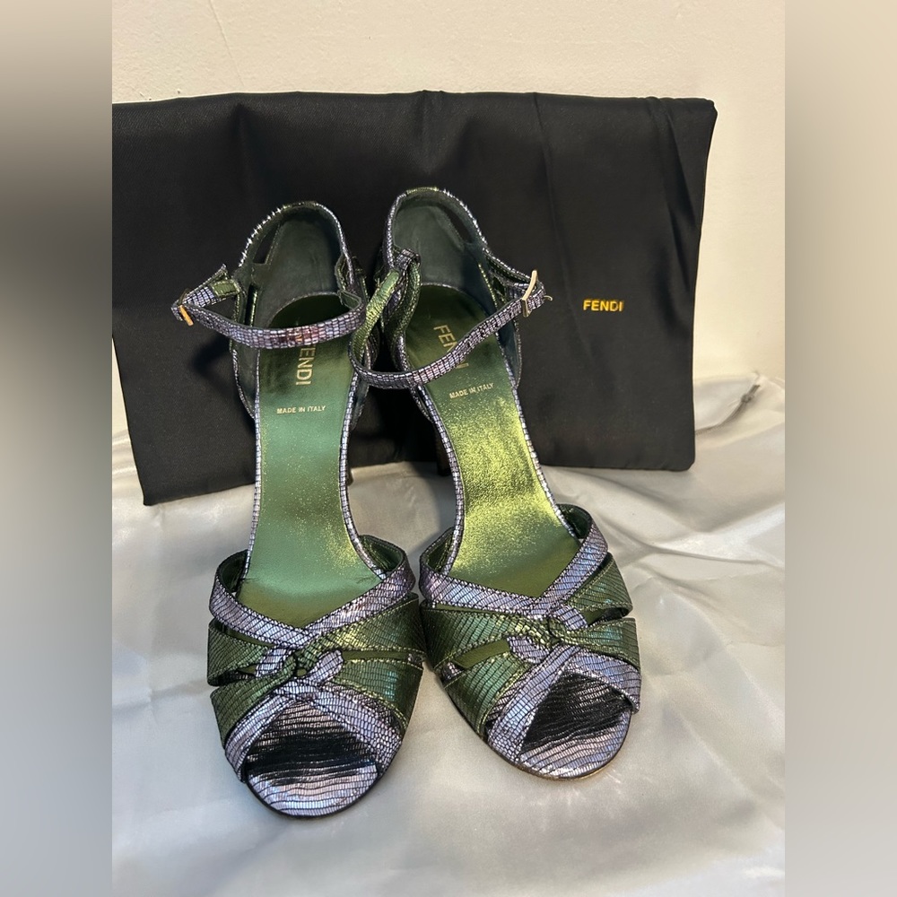 *FENDI* ORIGINAL OPEN TOE FINE HEEL SNAKE PRINT